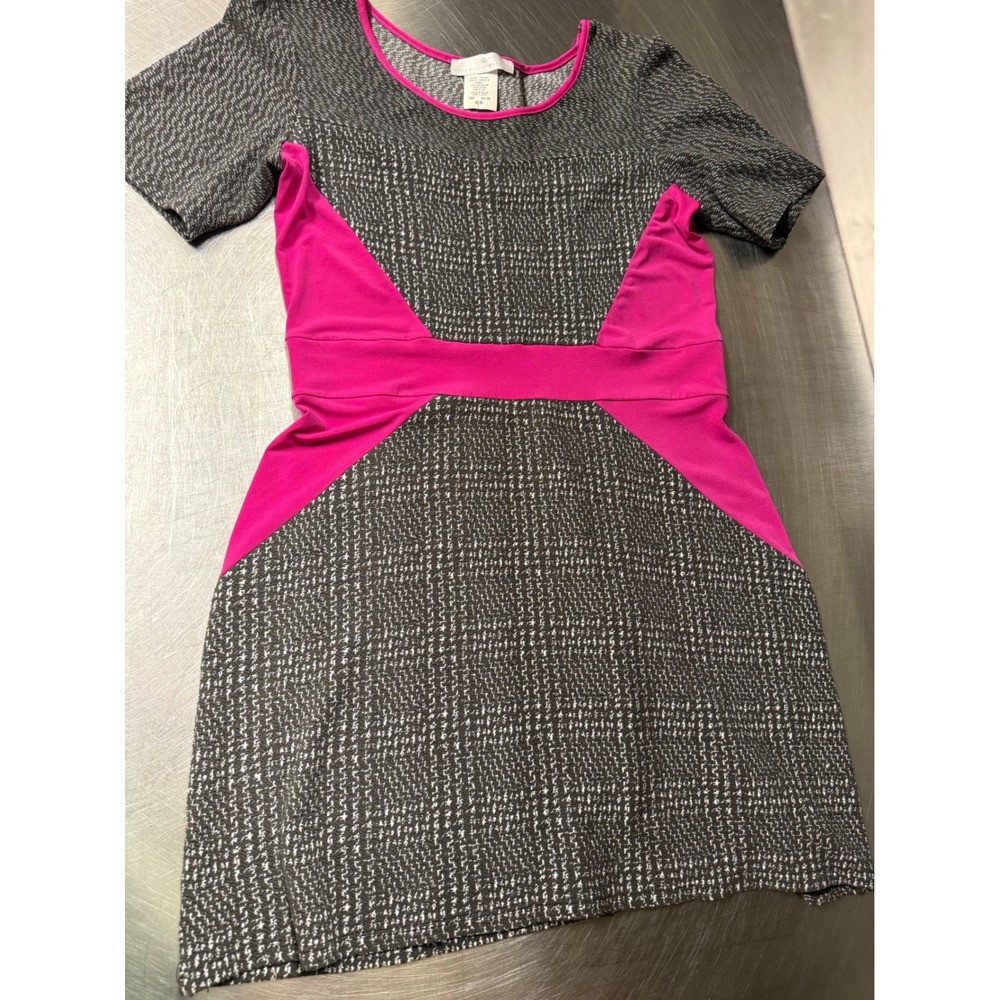 Papillon Blanc Pink Grey Colorblock Sheath Dress Short Sleeve Size M Made Canada